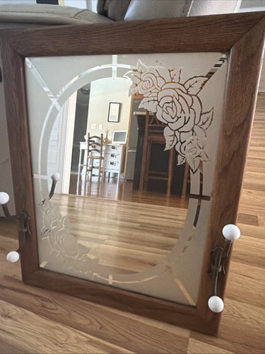 Vintage oak framed wall mirror - oak,