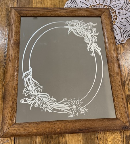 Vintage etched mirror oak - etched,