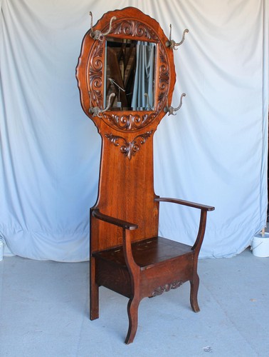 Antique oak hall seat - hall, –