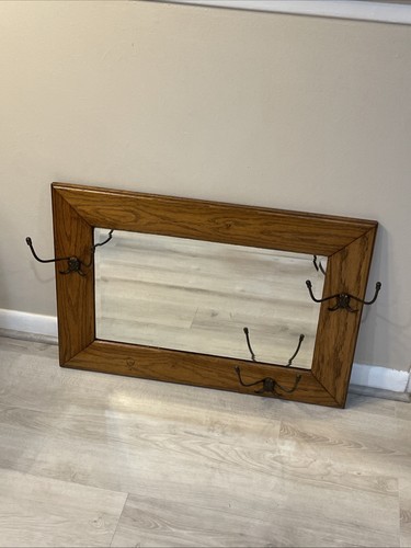 Antique oak hall wall mirror - antique,